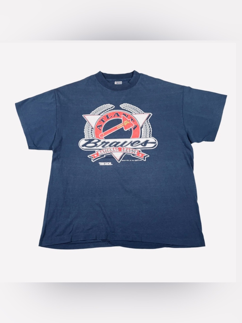 Vintage 1992 Atlanta Braves NL MLB Trench Tag Single Stitch T-Shirt-Mens XL